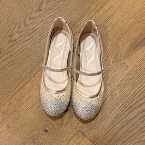 Beige Rhinestone Mary Jane Flats